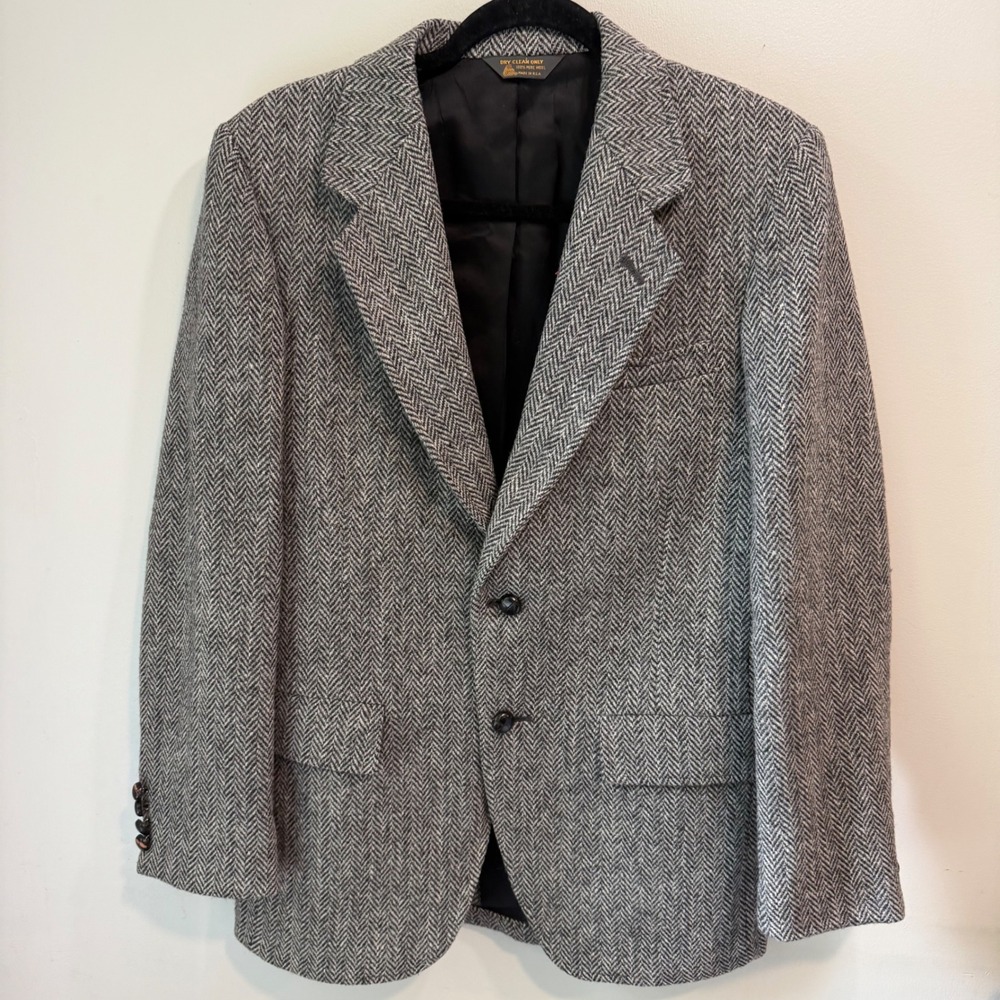 Kuppenheimer Harris Tweed Blazer Mens 38 Reg Grey Herringbone Wool Sport Coat